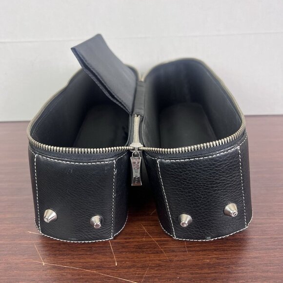 VTG Fossil Leather 2 Bottles Wine Travel Bag Case Leather Purse Handle Zipper - Picture 7 of 8